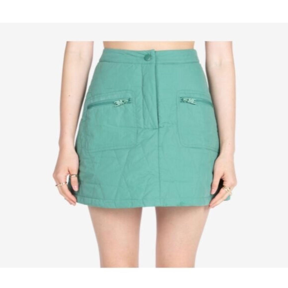 ME Melody Ehsani Mint Green Quilted Skirt Small Short Mini Front Pockets